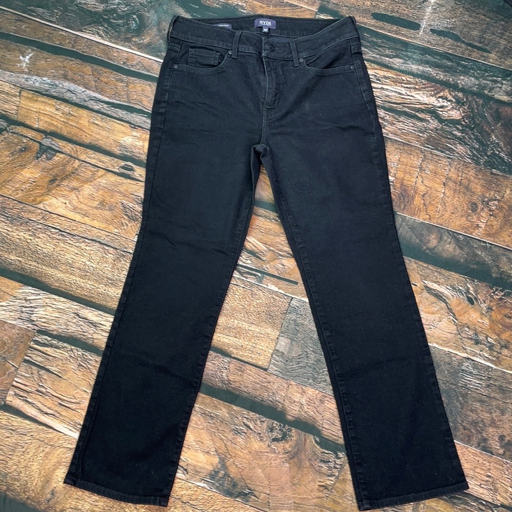 NYDJ Marilyn straight lift x tuck black jeans size 10 petite